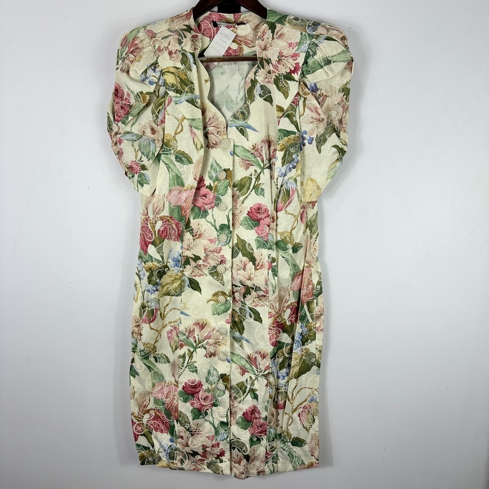All That Jazz Dress 12P Floral Puff Sleeve Cottagecore Coquette Pearl Button